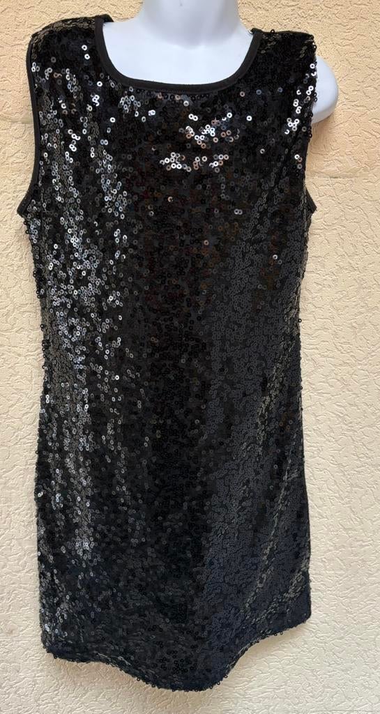Robe habillée noire à sequins sans manche 11-12 ans bon état, Ophalen of Verzenden, Gebruikt, Meisje, Jurk of Rok