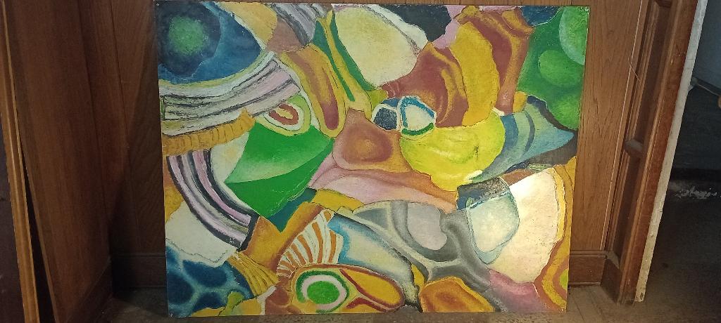 Grande peinture mixte abstraite,105x80,Serge Montegnies,n596, Enlèvement