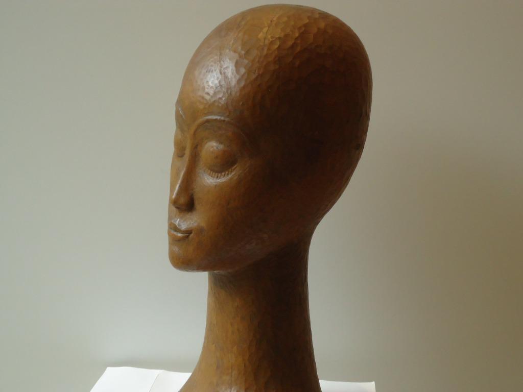 Adolphe DAENEN enig exempl. vrouwenhoofd buste tropisch hout, Antiek en Kunst, Ophalen