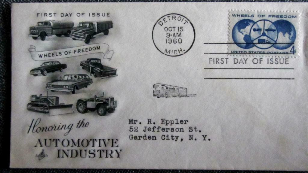 FDC-VERVOERMIDDELEN-TRAM-TREIN-AUTO-KOETS-FIETS-U.S.A., Ophalen of Verzenden, Gestempeld, Auto's
