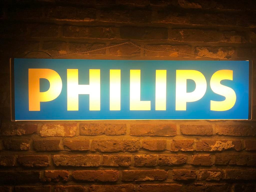 PHILIPS dubbelzijdige reclame, Verzamelen, Ophalen of Verzenden, Gebruikt, Lichtbak of (neon) lamp