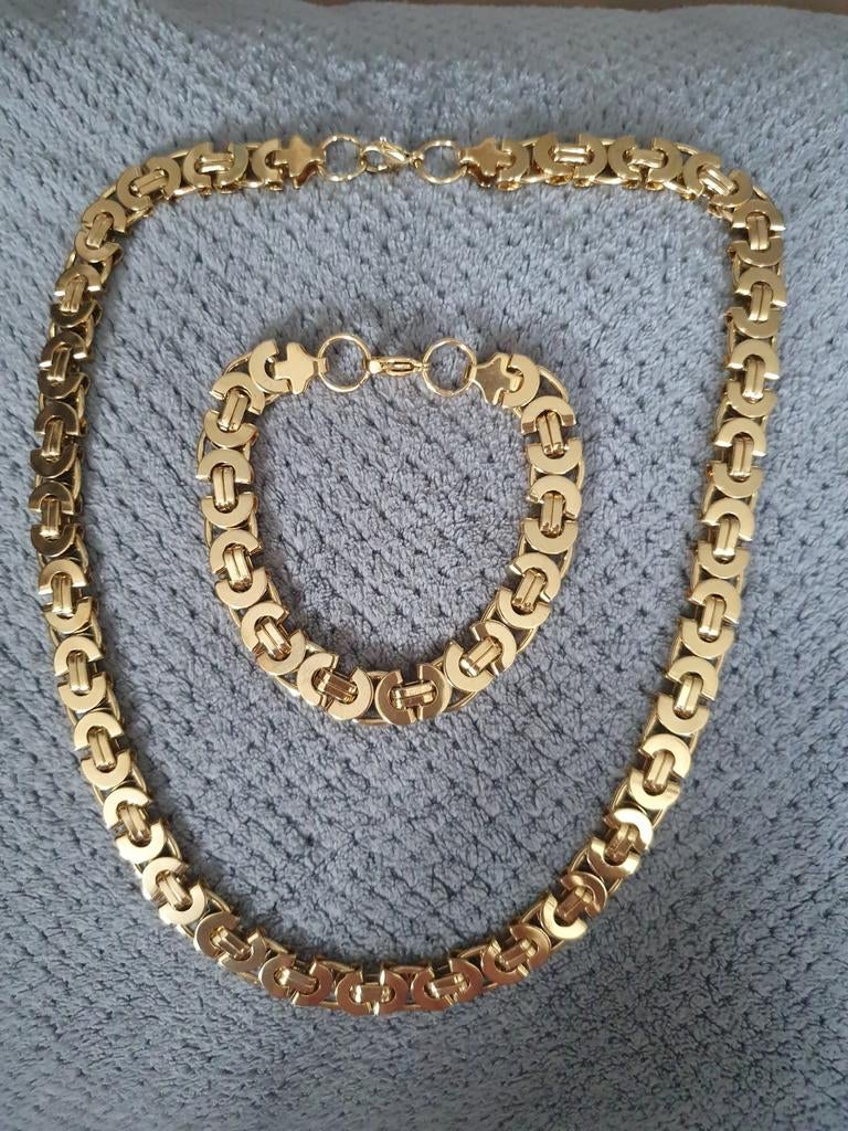Nieuwe halsketting met armband in stainless steel, Handtassen en Accessoires, Kettingen, Ophalen of Verzenden, Nieuw, Goud