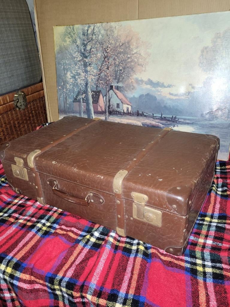Ancienne valise de voyage vintage - très beau modèle - décor, Antiquités & Art, Enlèvement ou Envoi