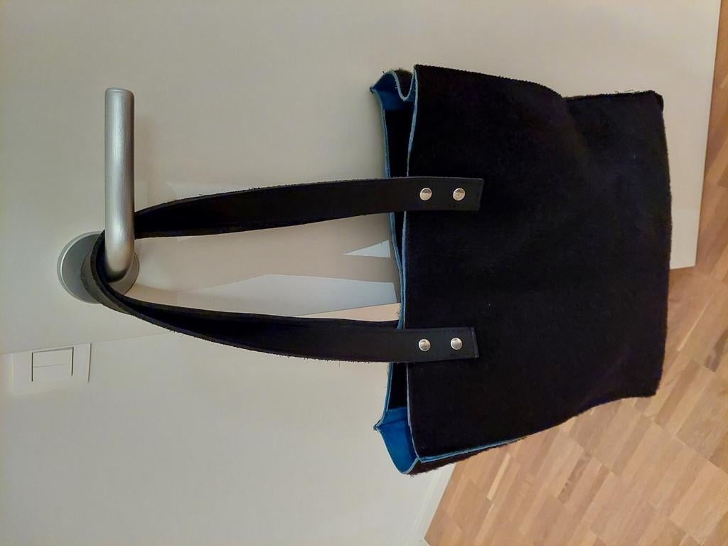 Shopper van zwarte koeienhuid, Ophalen, Zo goed als nieuw, Blauw, Shopper