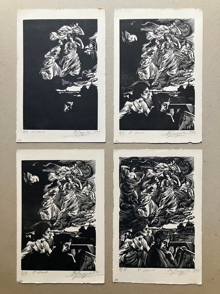 4 lino’s Lucien of Luc De Jaegher (1912-1987), Ophalen