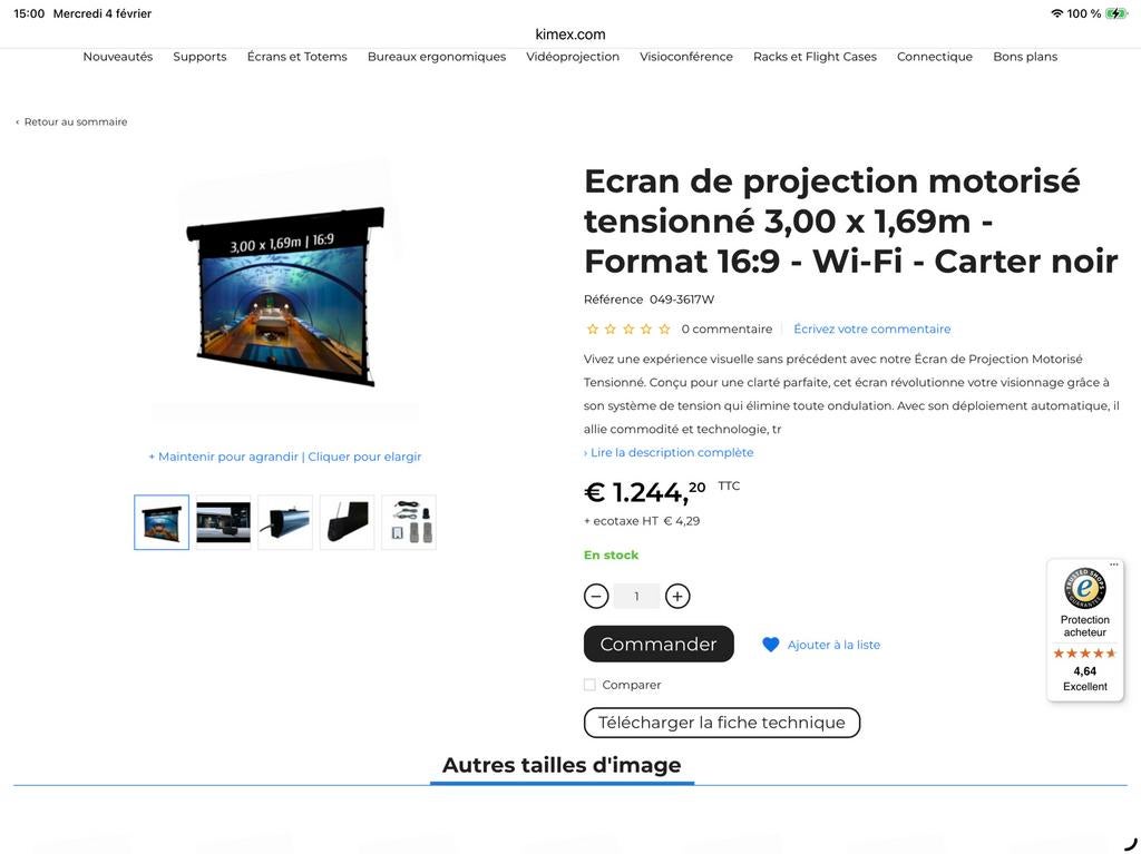 Kimex motorisé tensionné 3,00 x 1,69m  Format 16:9 - Wi-Fi, Audio, Tv en Foto, Projectieschermen, Ophalen, Elektrisch, Zo goed als nieuw