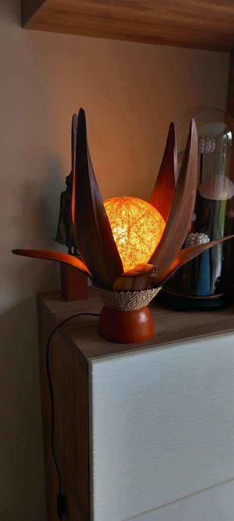 Ancienne lampe noix de coco années 60-70, Maison & Meubles, Lampes | Lampes de table, Utilisé, Enlèvement ou Envoi