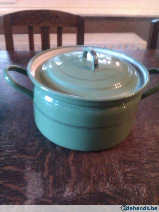 email emaille kookpot pan groen, Ophalen of Verzenden