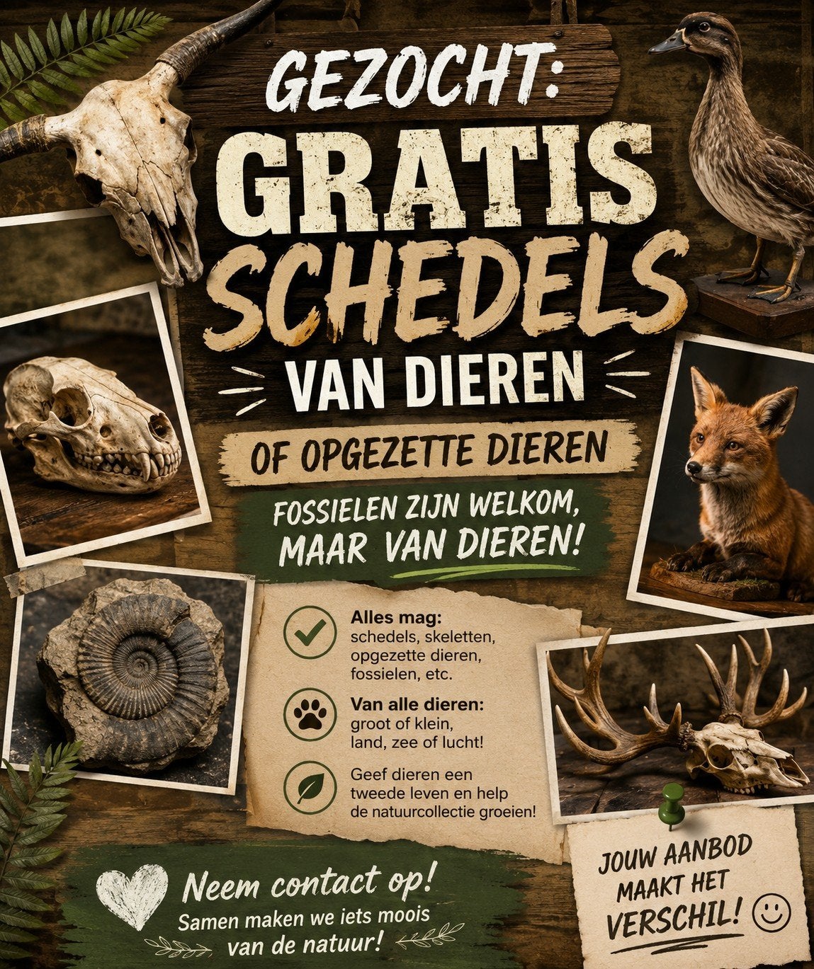 schedels en opgezette dieren, Enlèvement