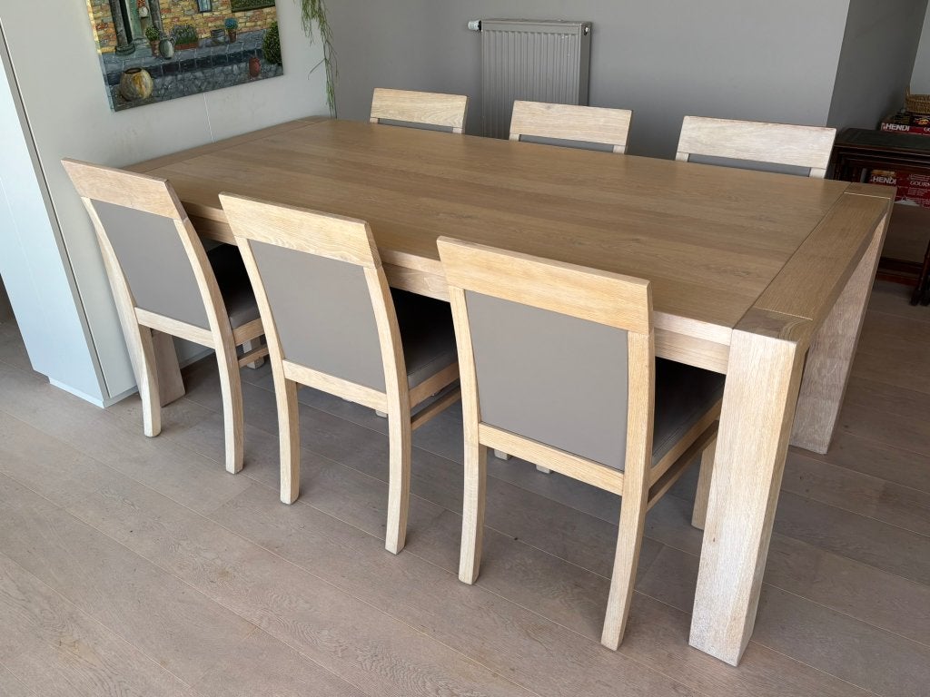 Tafel eetplaats met 8 stoelen, Huis en Inrichting, Ophalen, 100 tot 150 cm, Massief hout, 200 cm of meer