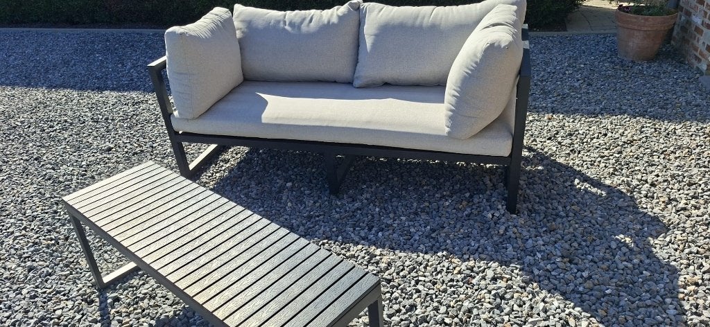 Loungebank tuin + tuinbank en bijzettafel, 3 places, Aluminium, Comme neuf, Enlèvement