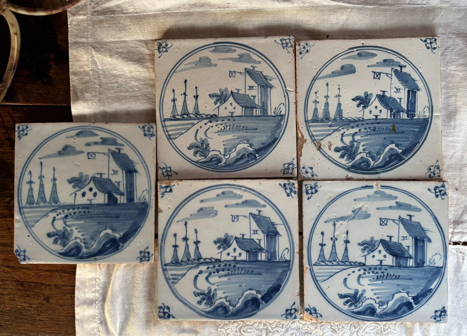 5 antieke tegels Delfts blauw, Antiek en Kunst, Antiek | Wandborden en Tegels, Ophalen