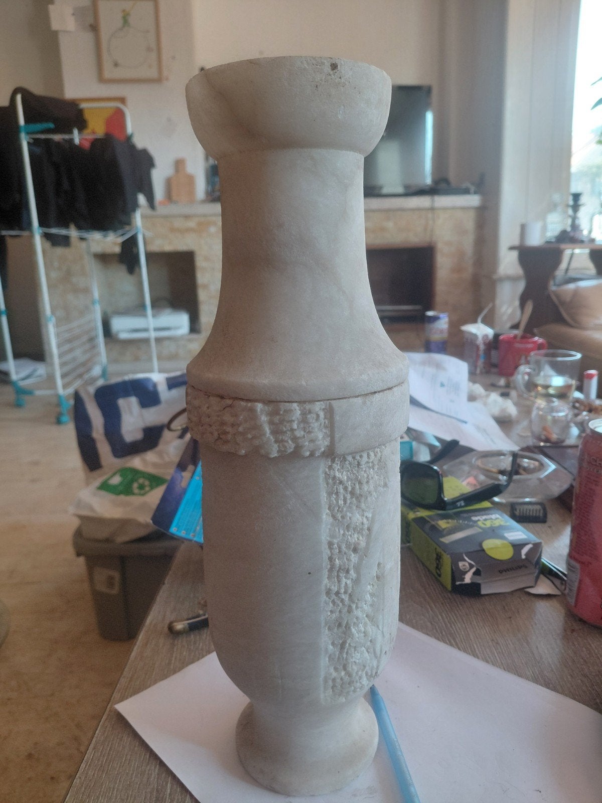 zware vintage stenen vaas / amfora – handgemaakt – decoratie, Ophalen