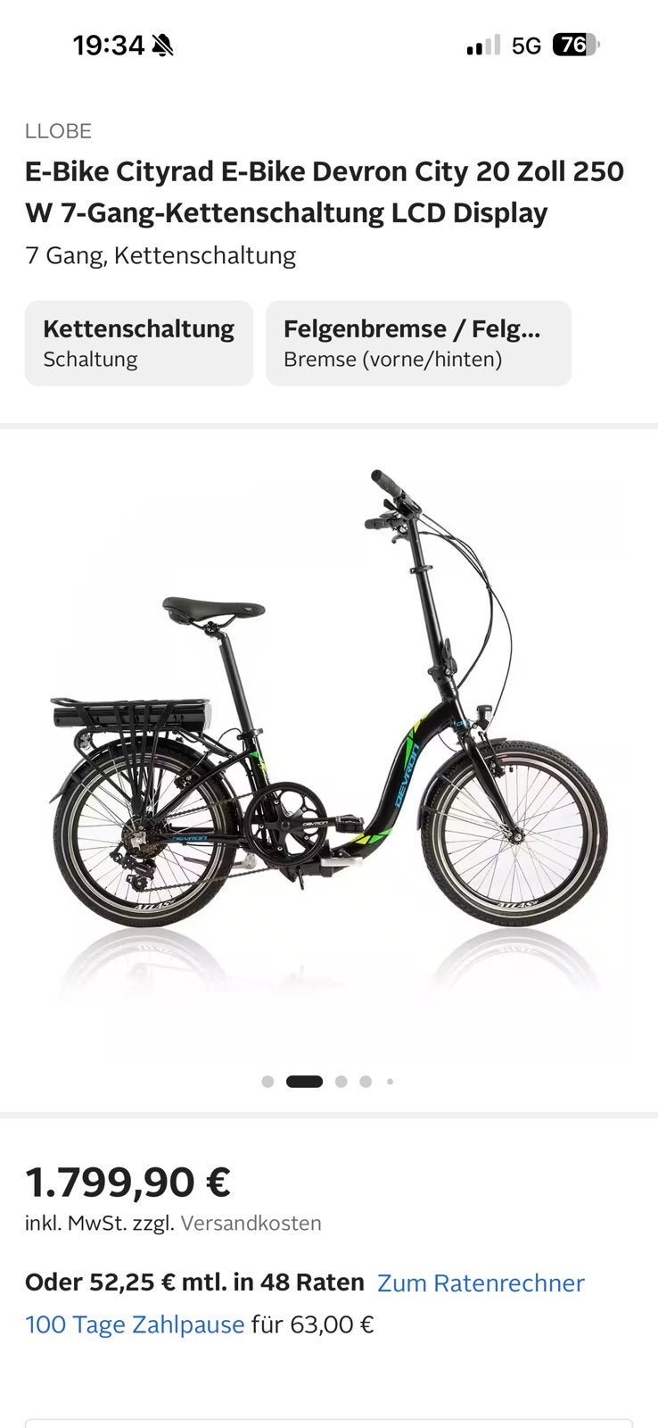 Vélo électrique pliable DEVRON 20 pouces 7V peu servi, Vélos & Vélomoteurs, Autres marques, Vitesses, Frein sur jante, 18 à 20 pouces
