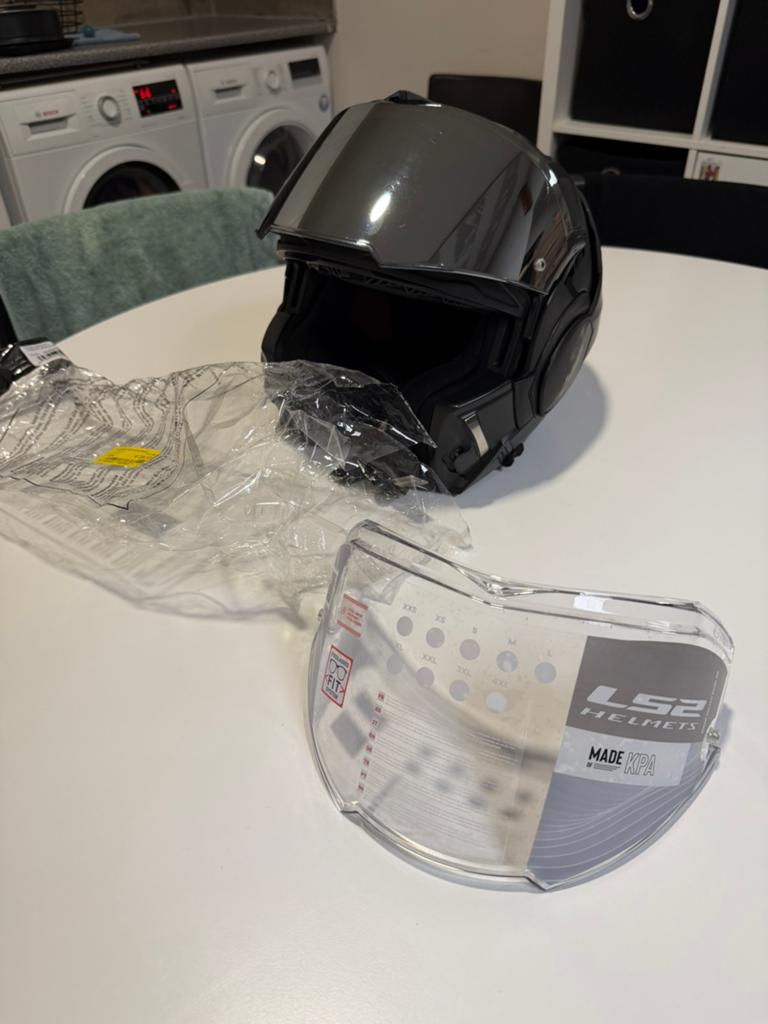 Casque LS2 Valiant+visière argentée iridium, Motos, Enlèvement ou Envoi, S, Casque système