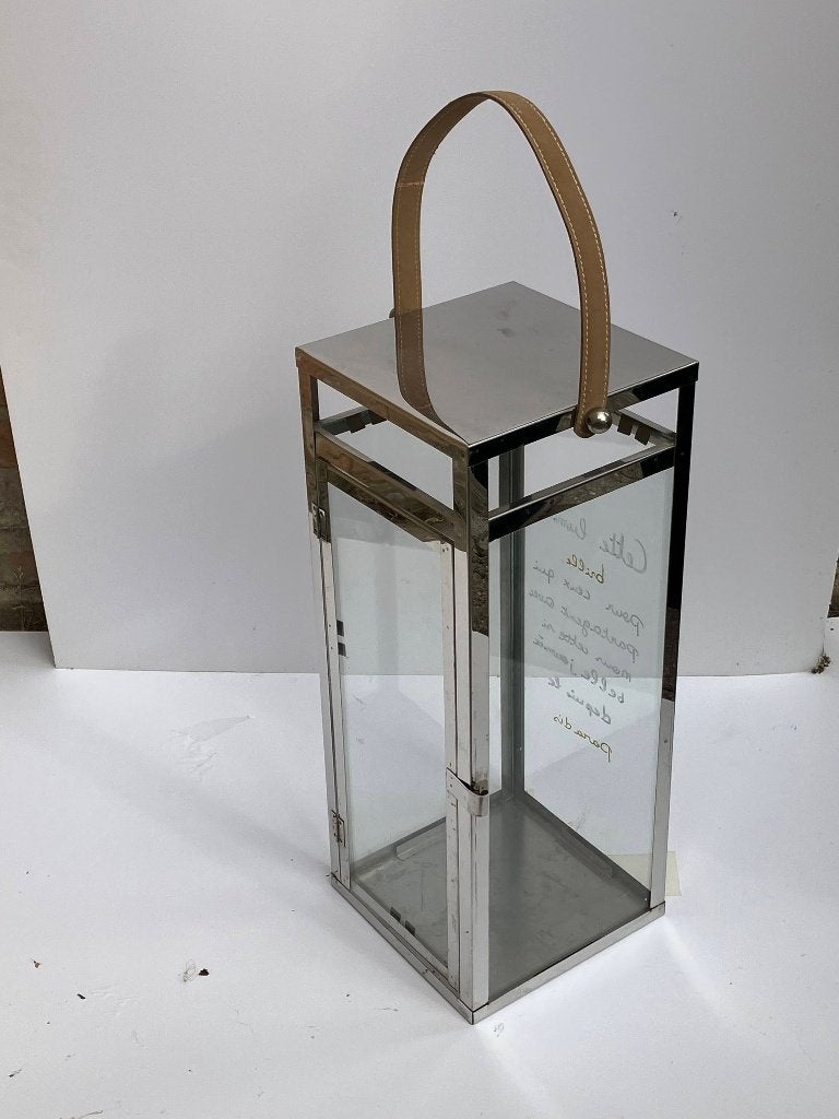 LANTERNE METAL ET VERRE HAUTEUR 45 CM, Verre, Enlèvement, 45 cm, Argenté
