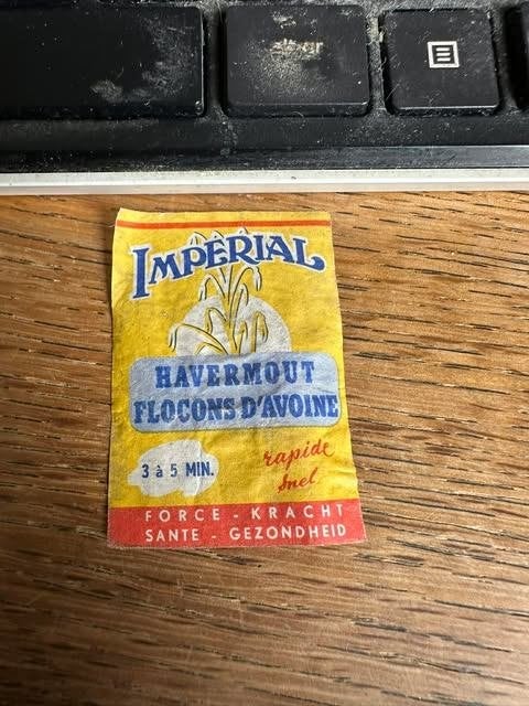 etiket label luciferdoos Imperial havermout, Verzamelen, Ophalen of Verzenden, Info@impiier.hm, Luciferdoosjes of -merken, Imperial