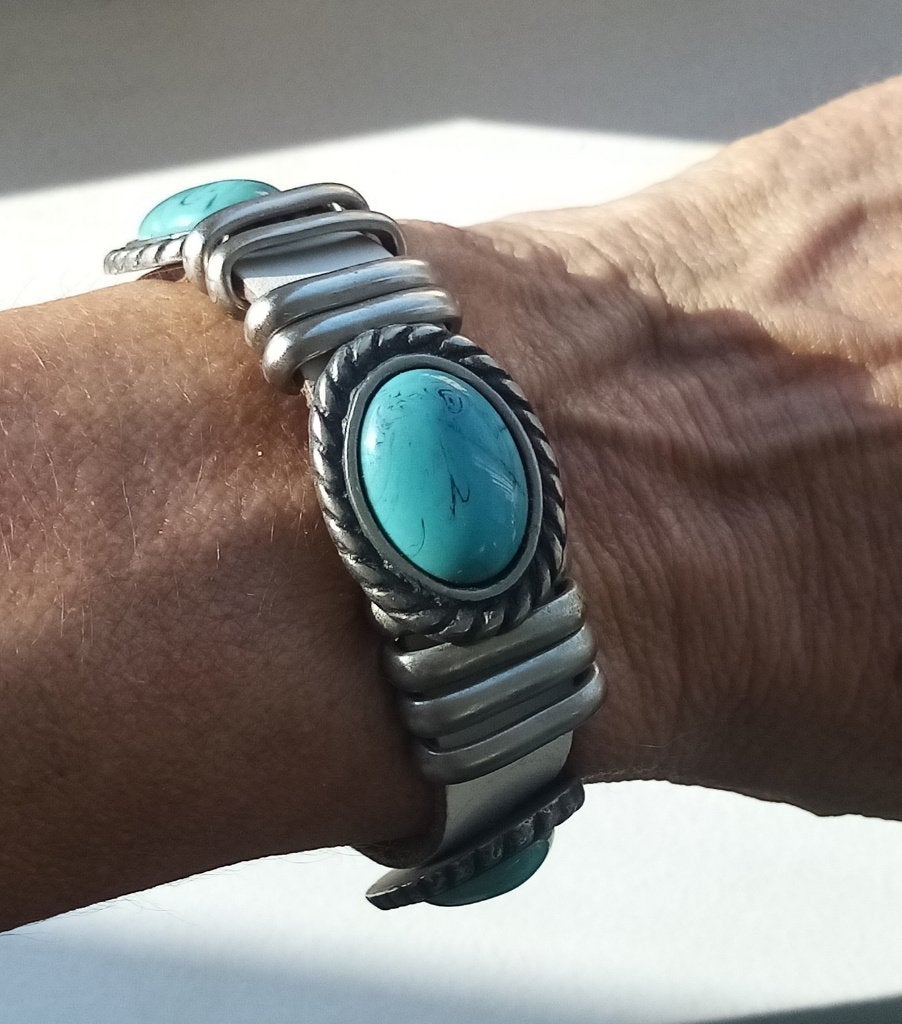 Bracelet indien turquoise et cuir  Arizona, USA, vintage '70, Bijoux, Sacs & Beauté, Bracelets, Autres couleurs, Enlèvement, Utilisé