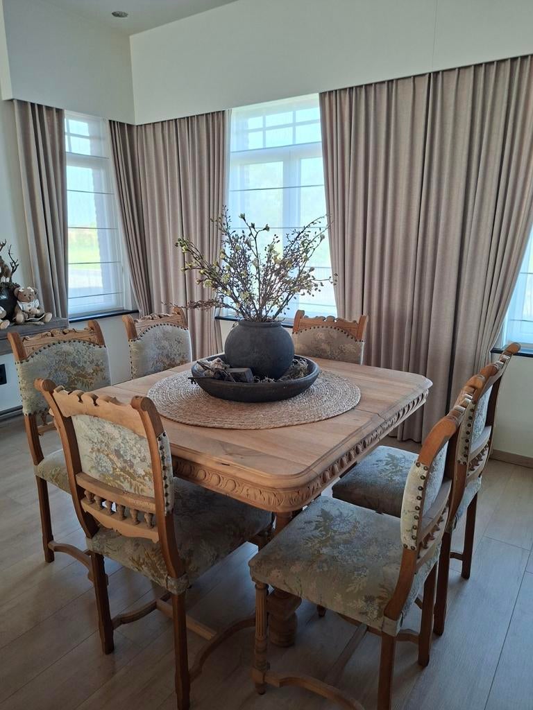 Gezandstraalde tafel + 6 stoelen, Huis en Inrichting, Ophalen