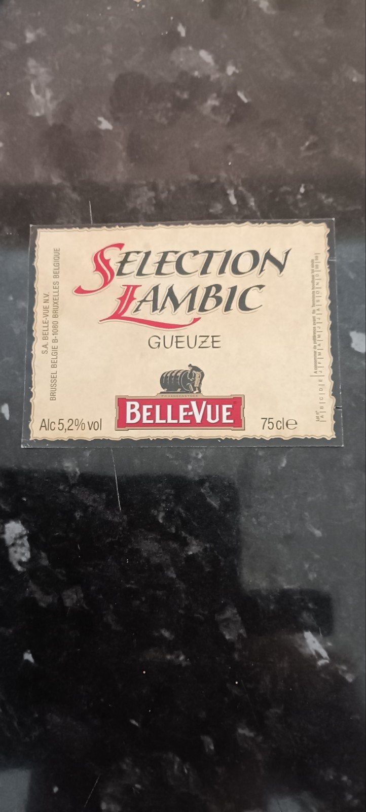 bieretiket selection lambic gueuze br Belle vue 75 cl, Enlèvement ou Envoi