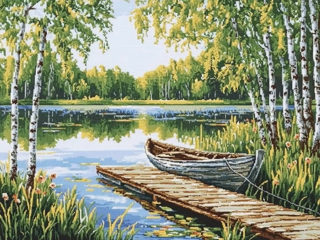 40x30cm Diamond Painting boot in meer (vierkant) nr 146, Ophalen of Verzenden, Nieuw, Landschappen, Diamond painting