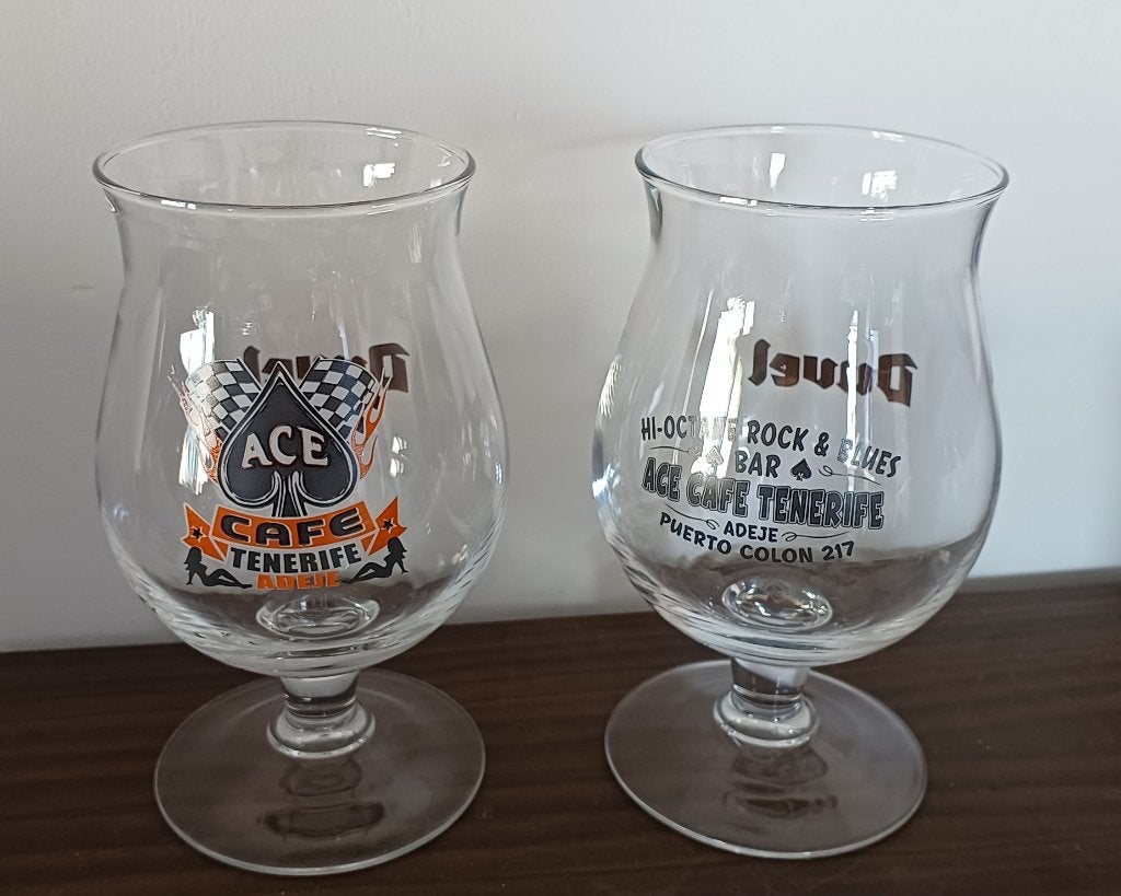 Duvel glas, set van 2 glazen Ace Café Tenerife, Ophalen of Verzenden, Nieuw, Glas of Glazen, Duvel