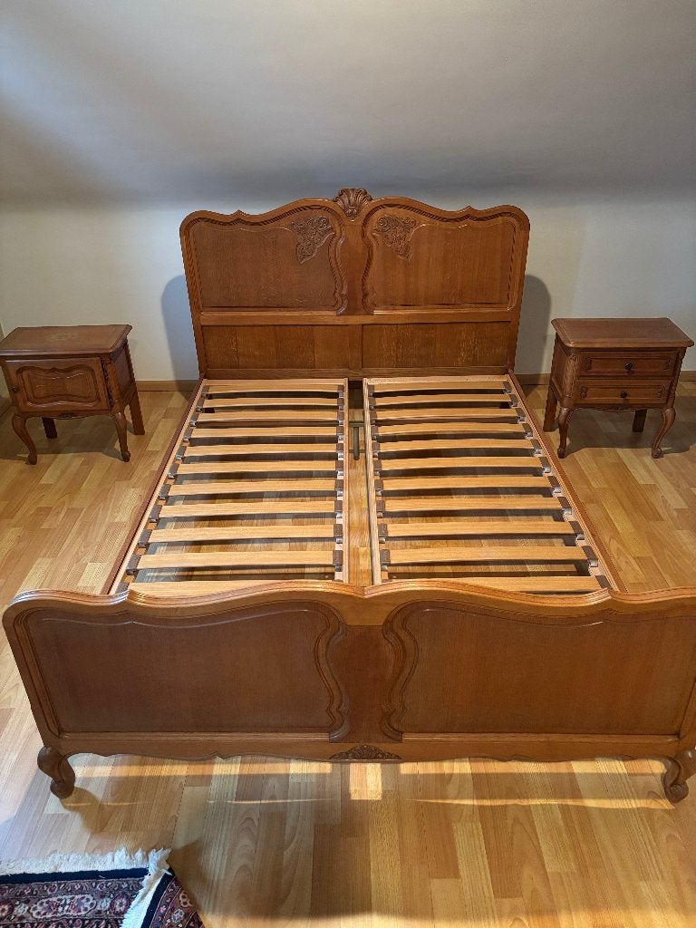 vintage 2-persoonsbed met 2 nachtkastjes, Ophalen, Gebruikt, 140 cm