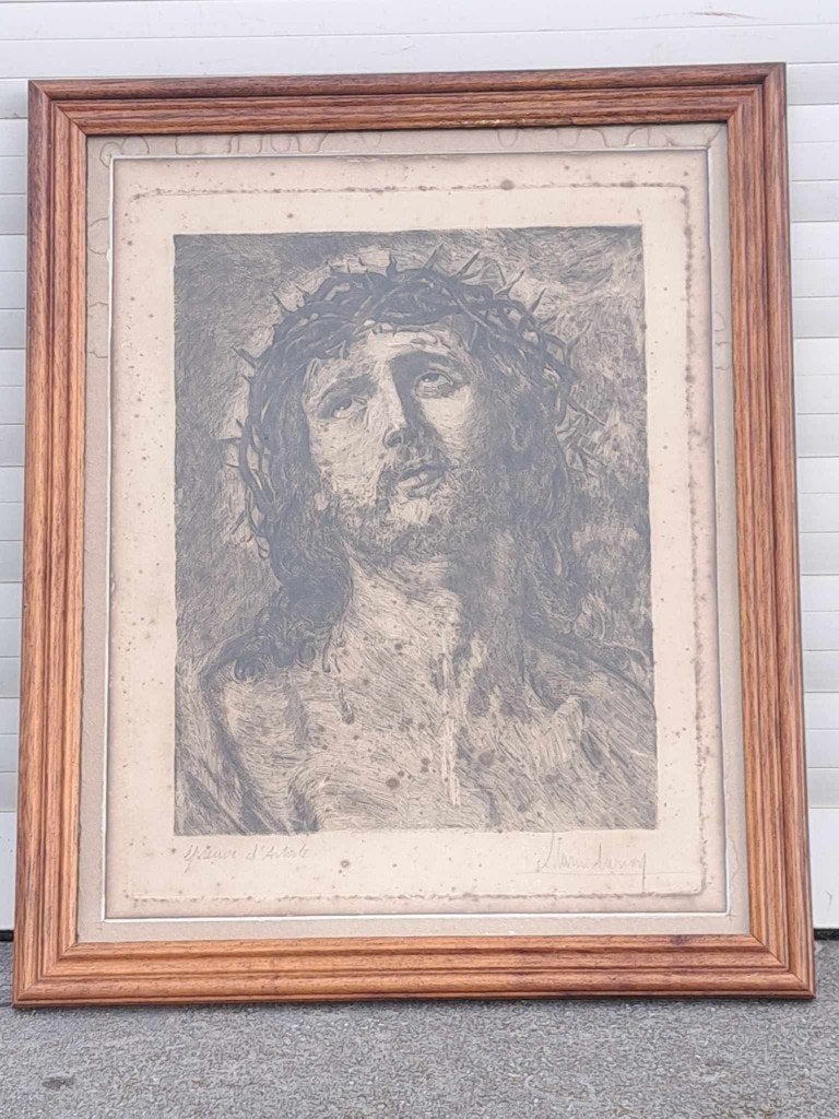 eau forte epreuve d artiste jesus signe marius carion, Enlèvement ou Envoi, Gravure