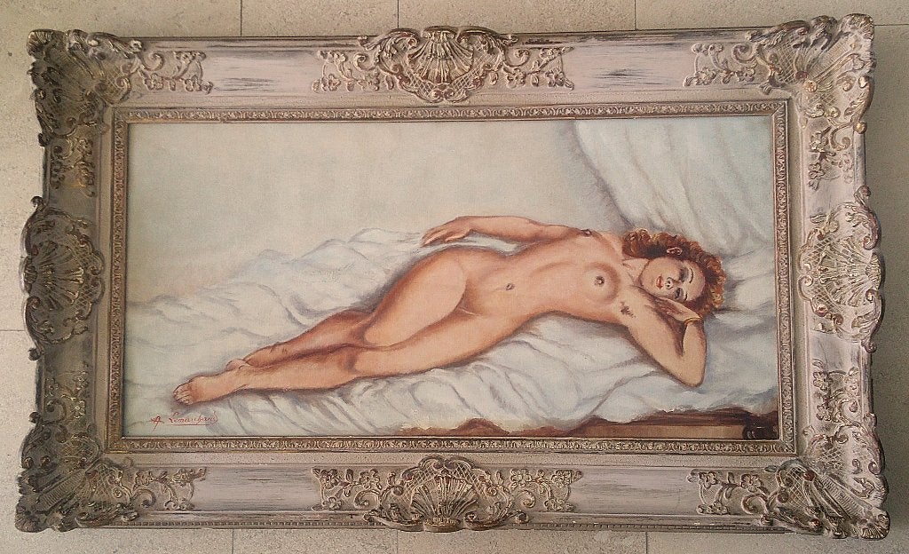 Allongé nu sur le lit vers 1950 - Oui. A. Lemarchand, Antiquités & Art, Art | Peinture | Classique, Portrait ou Personnes, Impressionniste