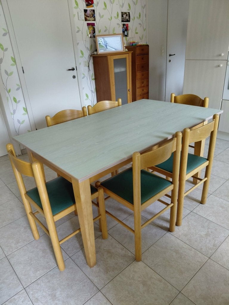 Table extensible avec 8 chaises en bois de hêtre, Cinq personnes ou plus, Klassiek, Enlèvement, Utilisé
