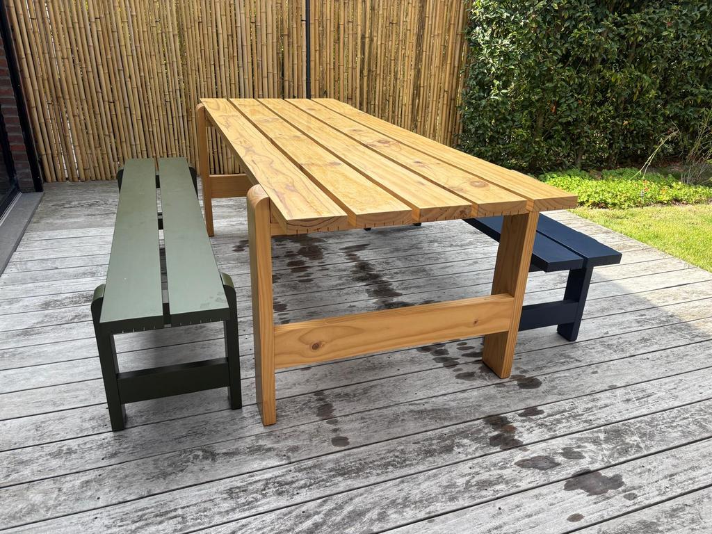 Hay Weekday tuintafel en zitbanken, Tuin en Terras, Ophalen, Zo goed als nieuw, Rechthoekig, Hout
