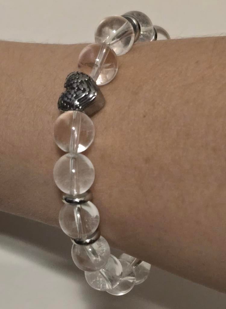 Nieuwe natuurstenen armband, bergkristal met hartje, Handtassen en Accessoires, Armbanden, Nieuw, Staal, Wit, Met edelsteen, Ophalen