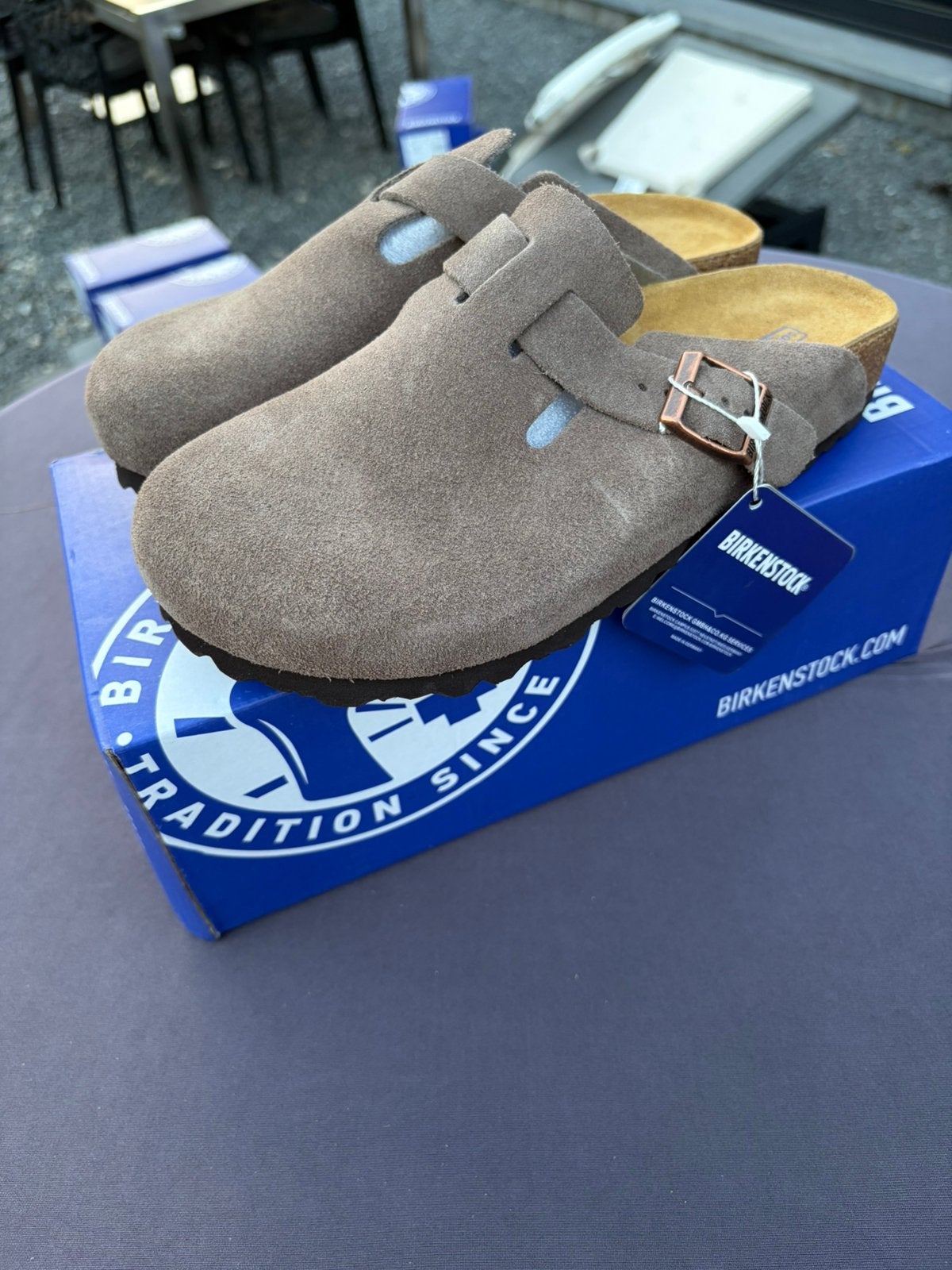 Birkenstock Boston dark gray neuve, Ophalen, Nieuw, Sandalen of Muiltjes, Grijs