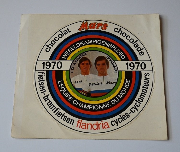 Mars Flandria Sticker E. De Vlaeminck & J.P Monsere 1970, Verzamelen, Verzenden, Gebruikt, Poster, Plaatje of Sticker