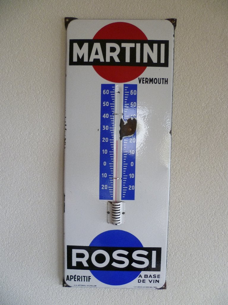 EMAILLE RECLAME THERMOMETER"MARTINI-ROSSI"UIT 1952, Ophalen of Verzenden, Gebruikt, Reclamebord