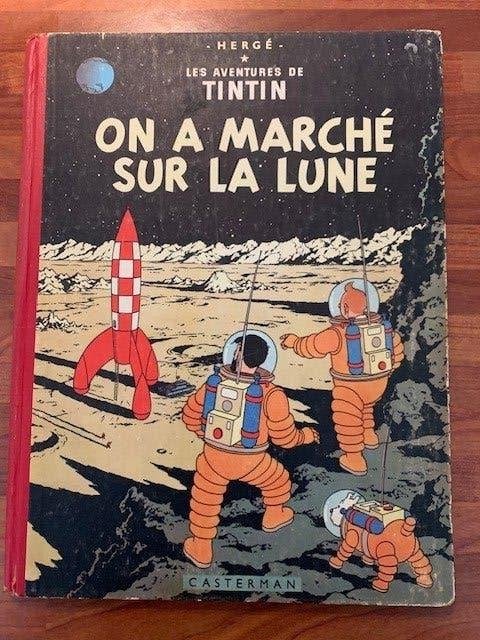 Tintin - On a marché sur la lune - 1954 EO, Eén stripboek, Hergé., Ophalen, Gelezen
