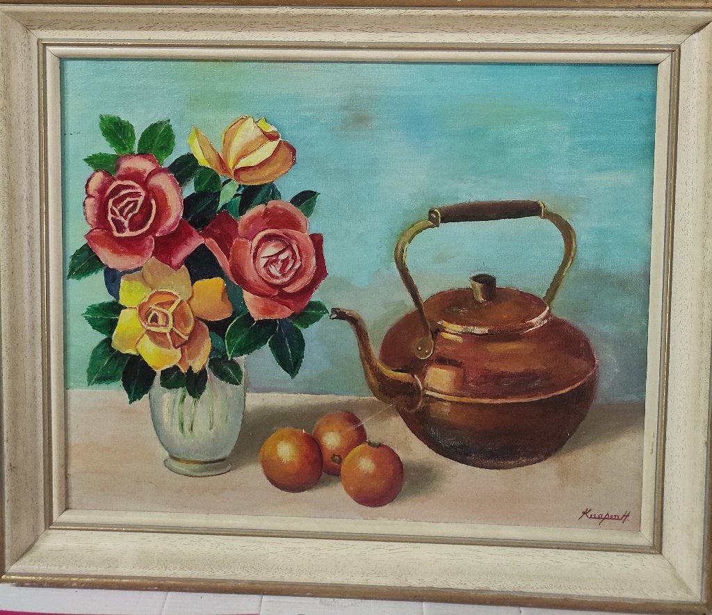 Olieverfschilderij, Antiek en Kunst, Kunst | Schilderijen | Klassiek, Ophalen, Overige ondergronden, Stilleven, Bijzondere lijst