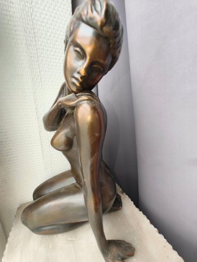 Vintage Bronzen Beeld A. Paor Erotisch naakte dame, Ophalen, Brons