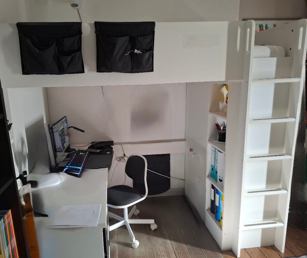 Lit mezzanine + bureau + armoire intégrés, Ophalen, Gebruikt, Hoogslaper
