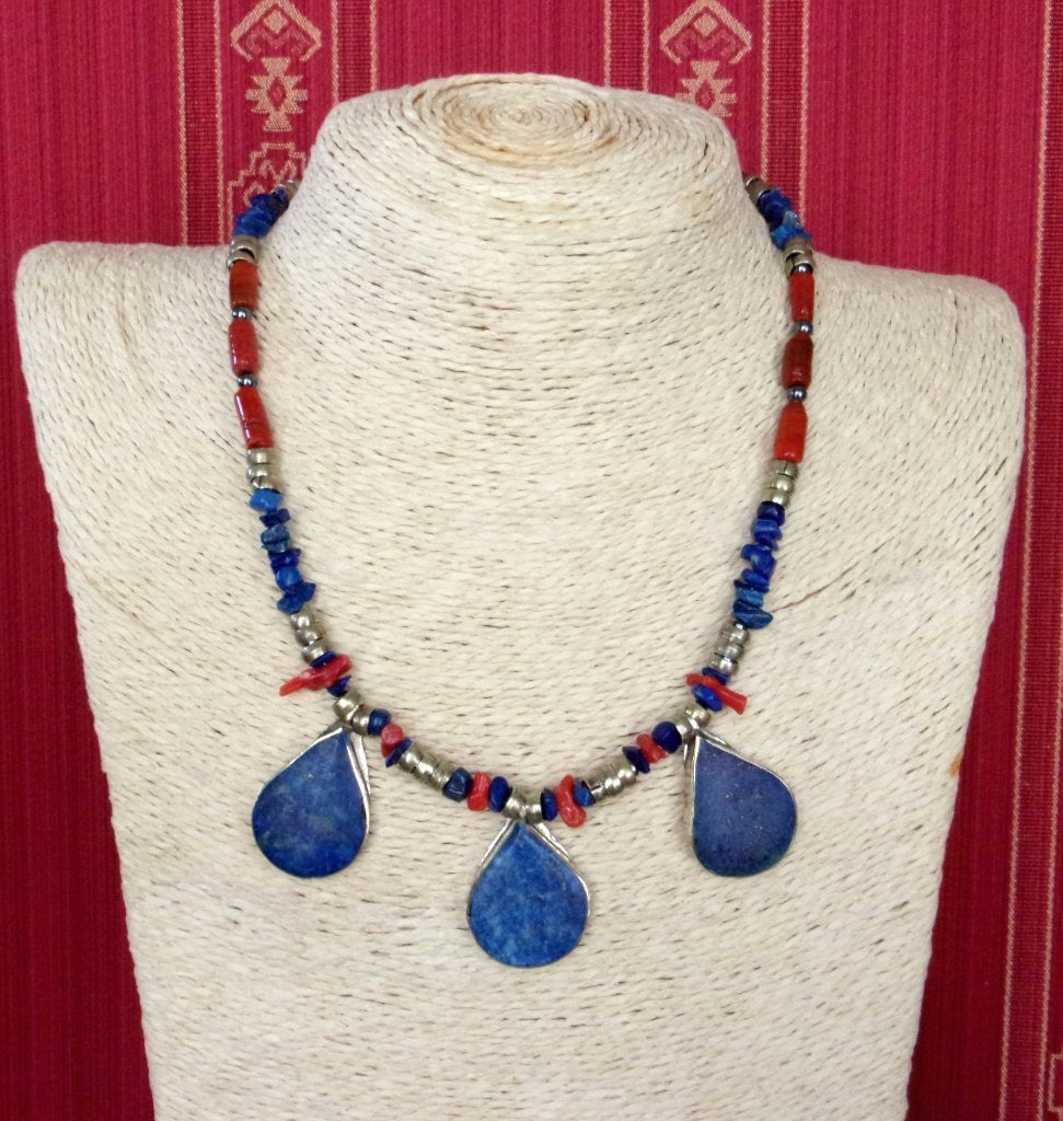 Collier afghan femme avec gouttes de lapis lazuli et argent, Neuf, Avec pierre précieuse, Enlèvement ou Envoi, Bleu