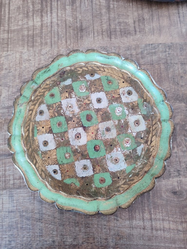 Florentijns dienblad, handbeschilderd. Vintage. Diam: 29 cm, Huis en Inrichting, Woonaccessoires | Dienbladen, Gebruikt, Rond