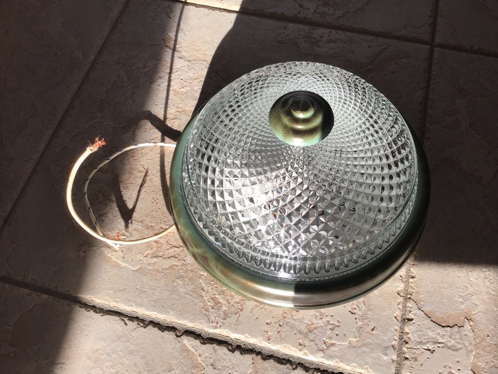 Plafonnier vintage avec abat-jour en verre à facettes., Vert, Vintage, Verre, Enlèvement