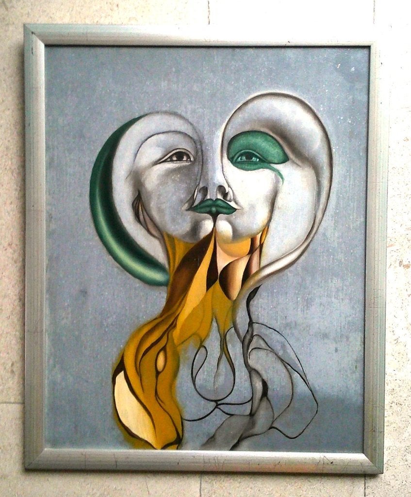 Portrait surréaliste vers 1980, Antiquités & Art, Portrait ou Personnes, Enlèvement ou Envoi, Peinture à l'huile, Surréalisme
