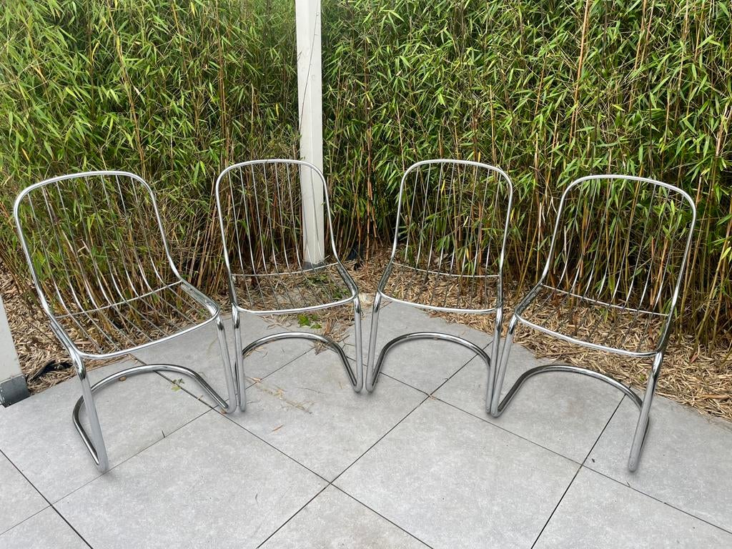 Set van 4 stoelen Gastone Rinaldi, Huis en Inrichting, Stoelen, Gebruikt, Vier, Metaal, Grijs, Ophalen