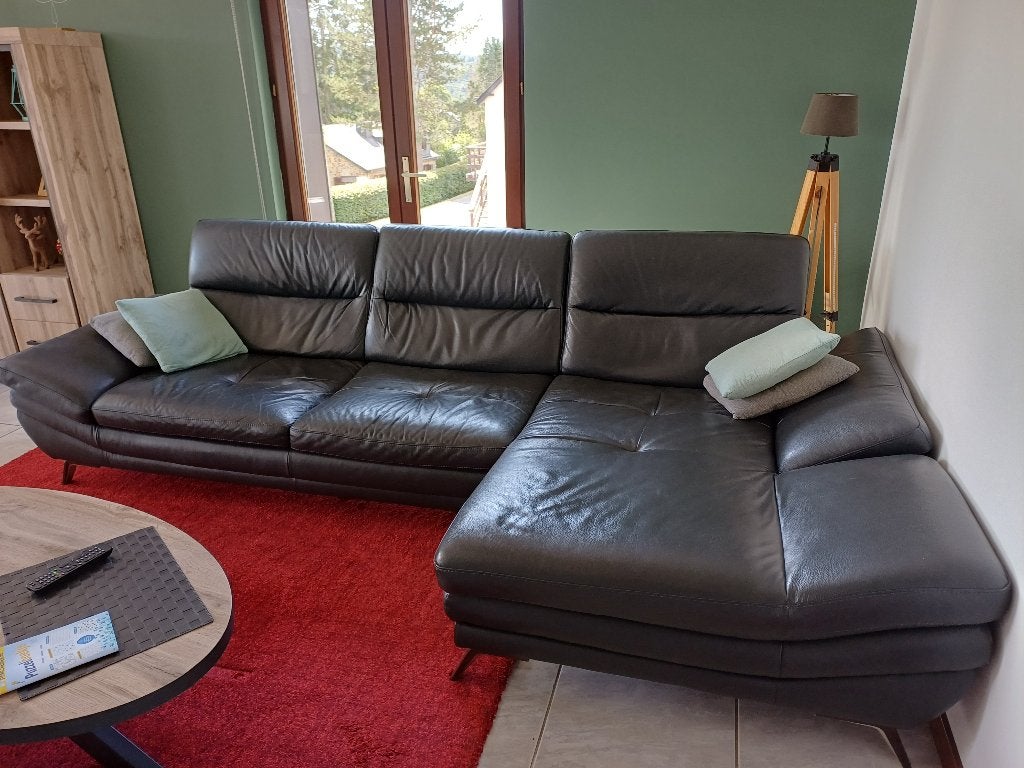 Canapé d'angle en cuir (gris anthracite), 250 à 300 cm, Banc d'angle, Quatre personnes ou plus, 125 à 150 cm