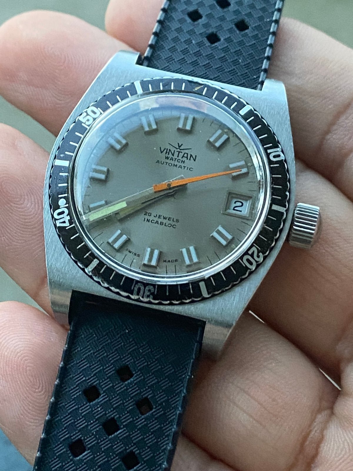 Vintage Vintan Skin Diver Automatic '70 — Service complet, Montre-bracelet, Autres marques, Enlèvement ou Envoi, Acier