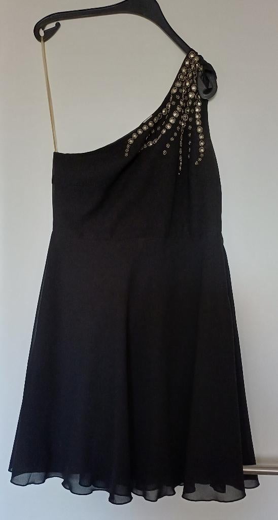 zwart kleedje met paereltjes en maar 1 schouder, Maat 38/40 (M), Bonprix, Zwart, Ophalen of Verzenden