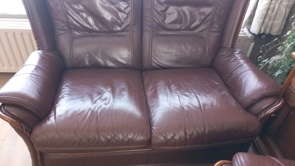 eiken salon met leder, Ophalen, Gebruikt, Hout, Klassiek