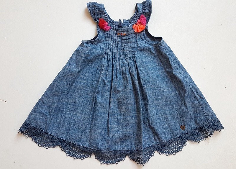 CATIMINI - Robe bleue évasée, pompons - T.2 ans/86cm, Enlèvement ou Envoi