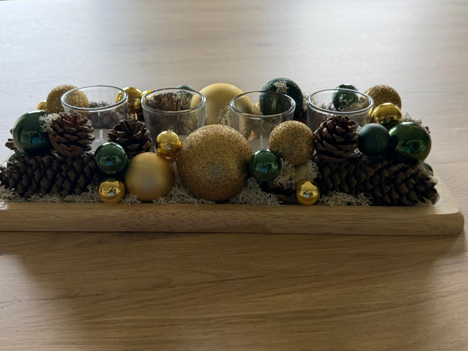 Mooi uniek kerststukje met 4 glazen potjes !, Ophalen, Nieuw